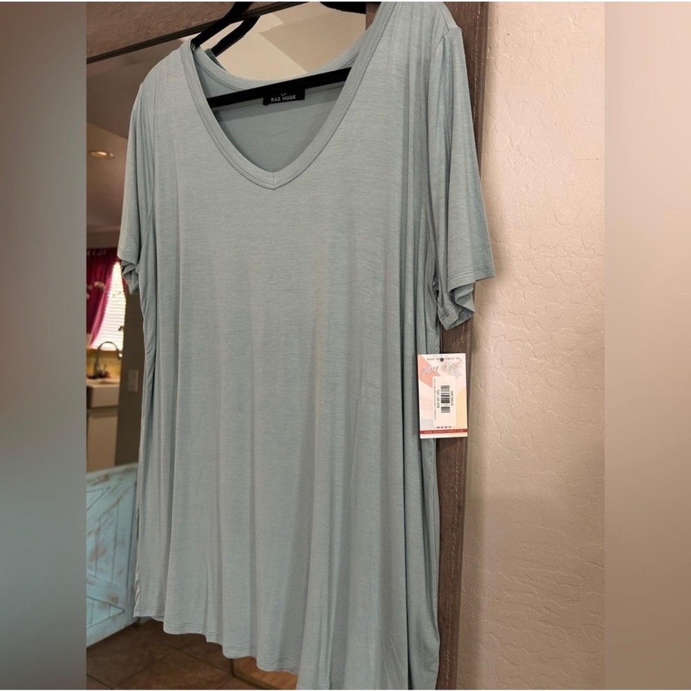 Rae Mode Womens V-Neck Short Sleeve Tunic Top Sage Green New 2X Modal
